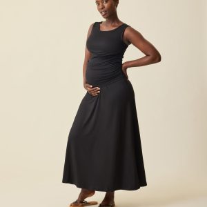 Drop-Waist Maternity & Nursing Maxi Dress | Black