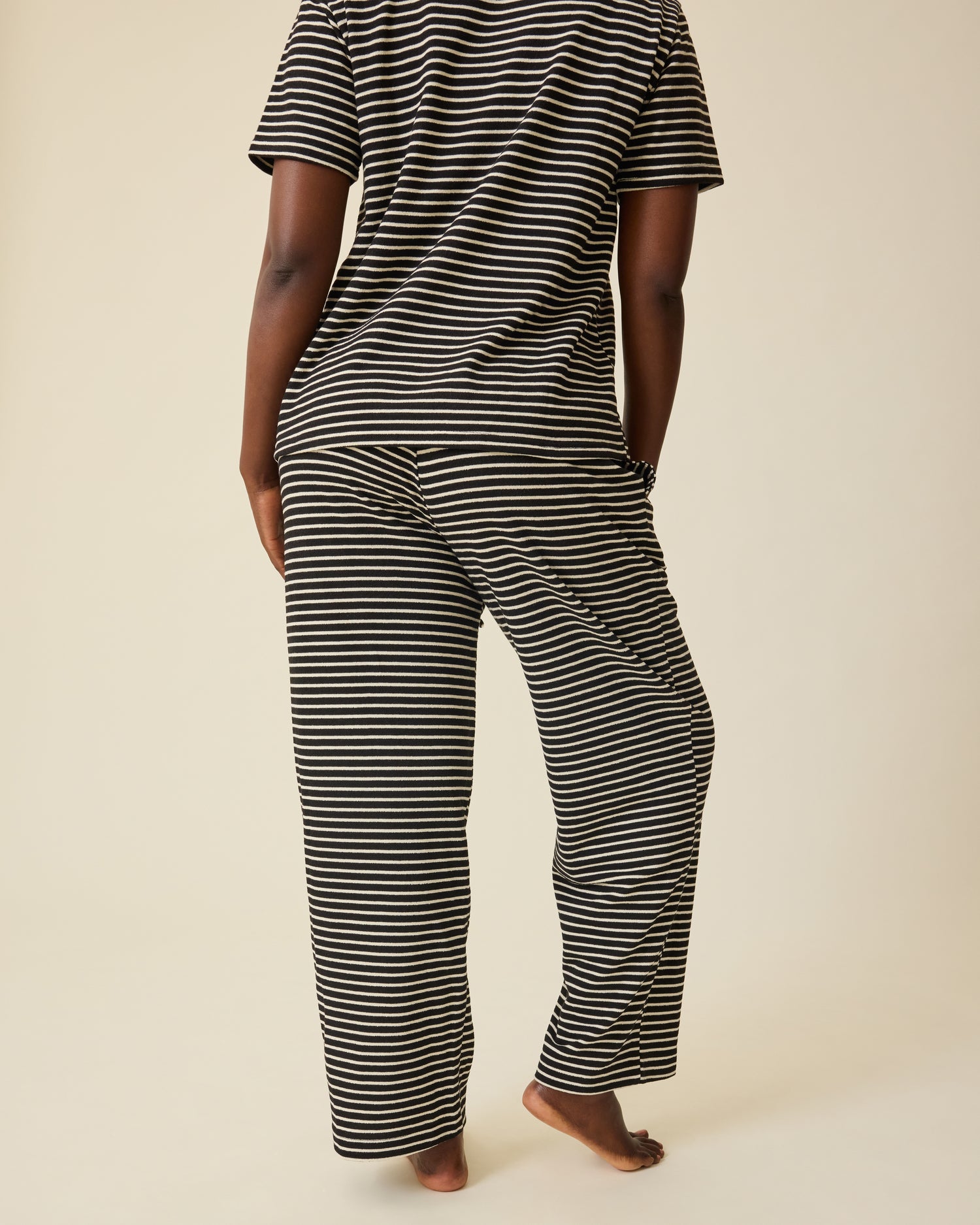 Luxe Terry Maternity & Postpartum Pant | Black & Ivory Stripe - Image 4