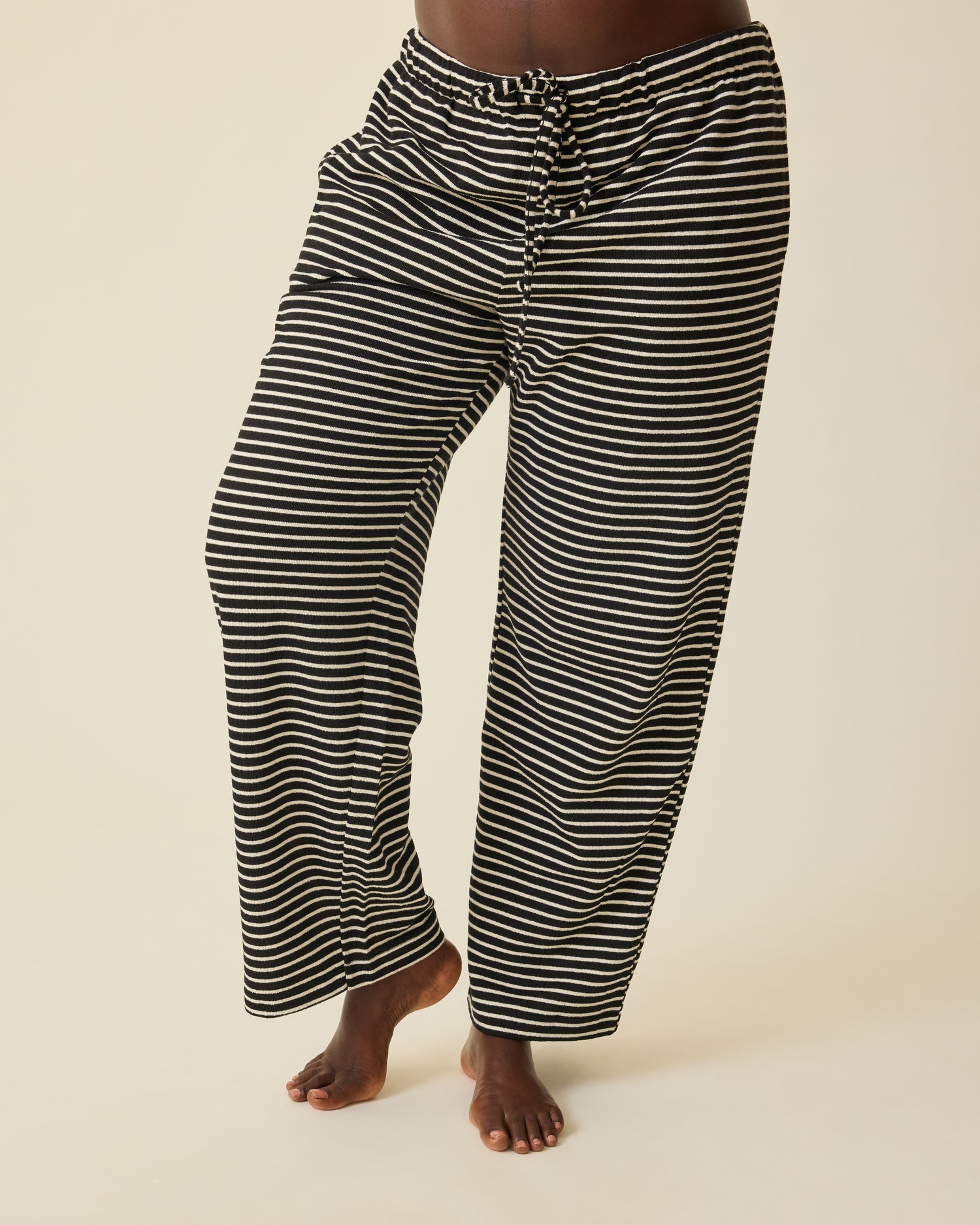 Luxe Terry Maternity & Postpartum Pant | Black & Ivory Stripe