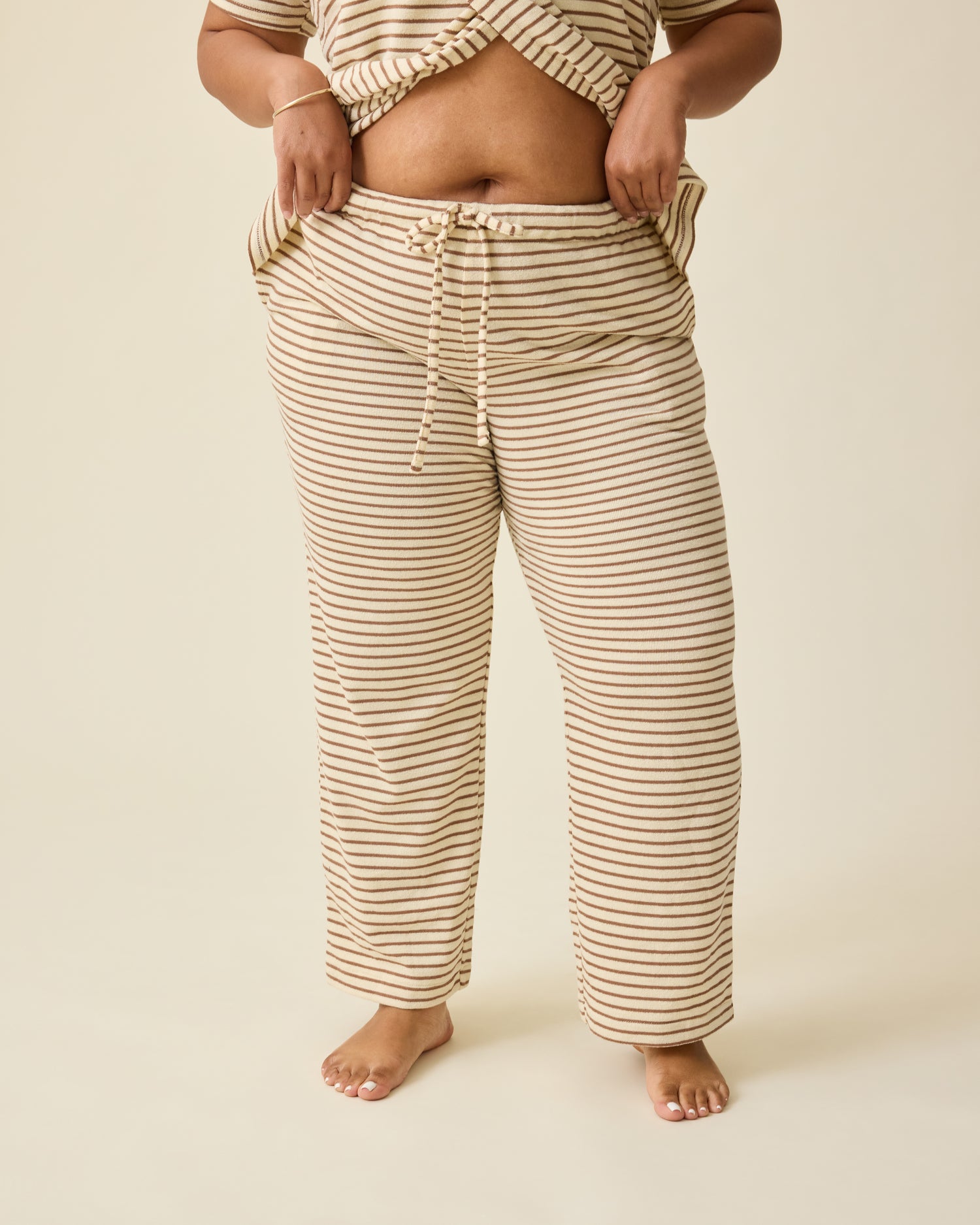 Luxe Terry Maternity & Postpartum Pant | Ivory & Chocolate Stripe