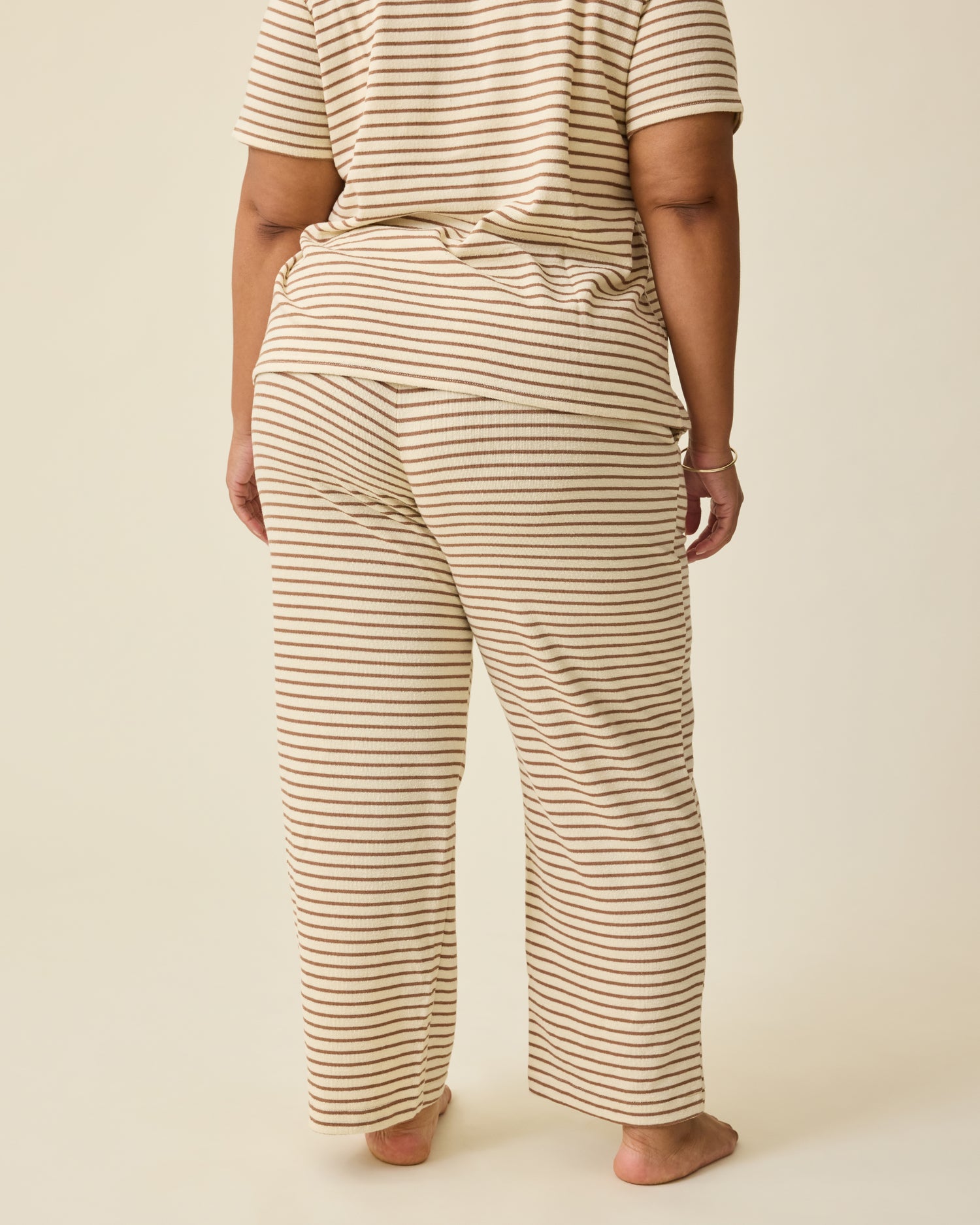 Luxe Terry Maternity & Postpartum Pant | Ivory & Chocolate Stripe - Image 5