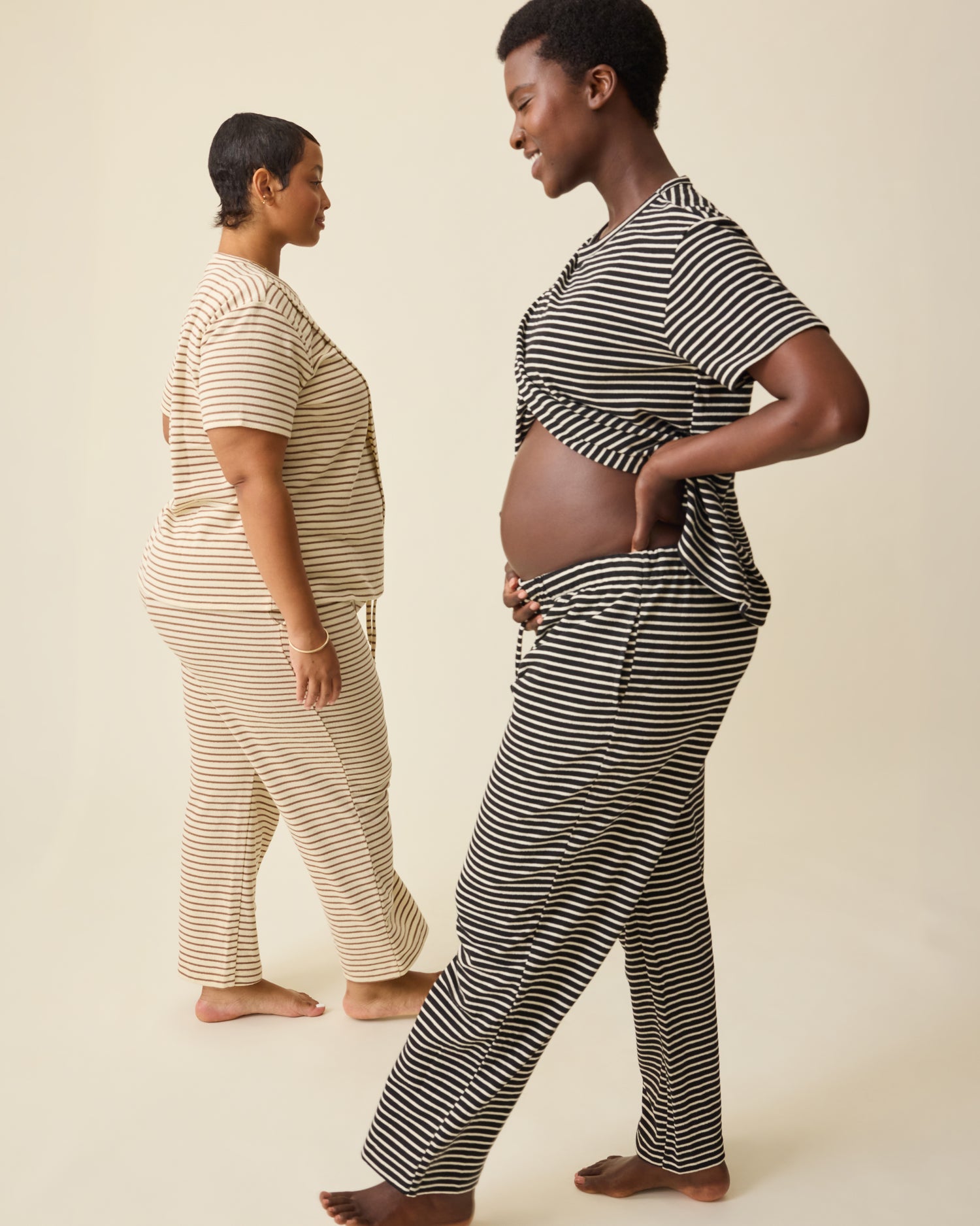 Luxe Terry Maternity & Postpartum Pant | Black & Ivory Stripe - Image 6