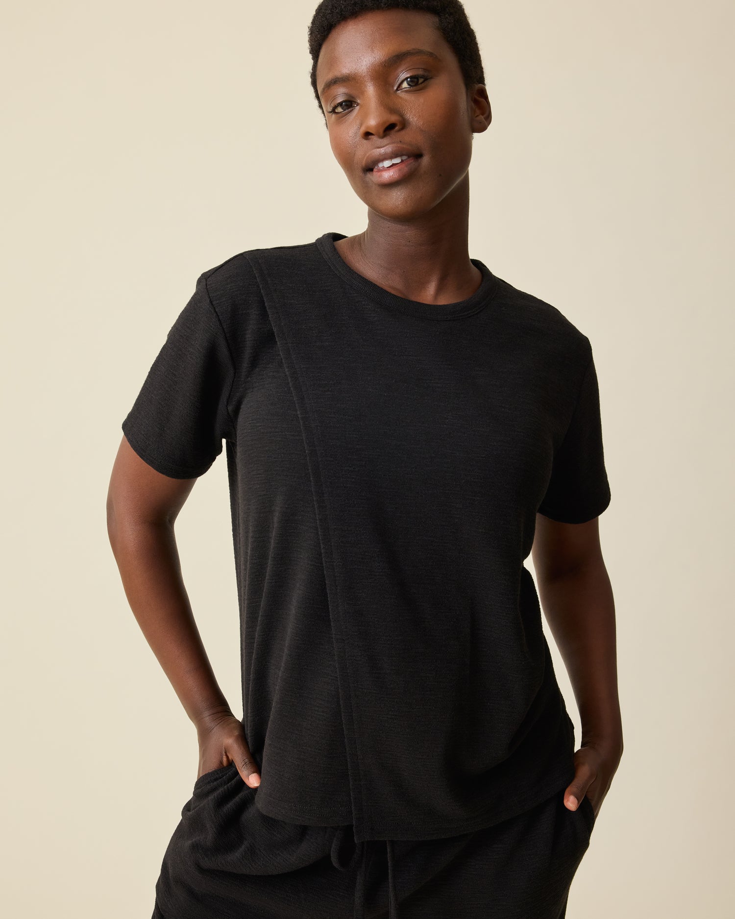 Luxe Terry Maternity & Nursing Split Hem T-shirt | Black