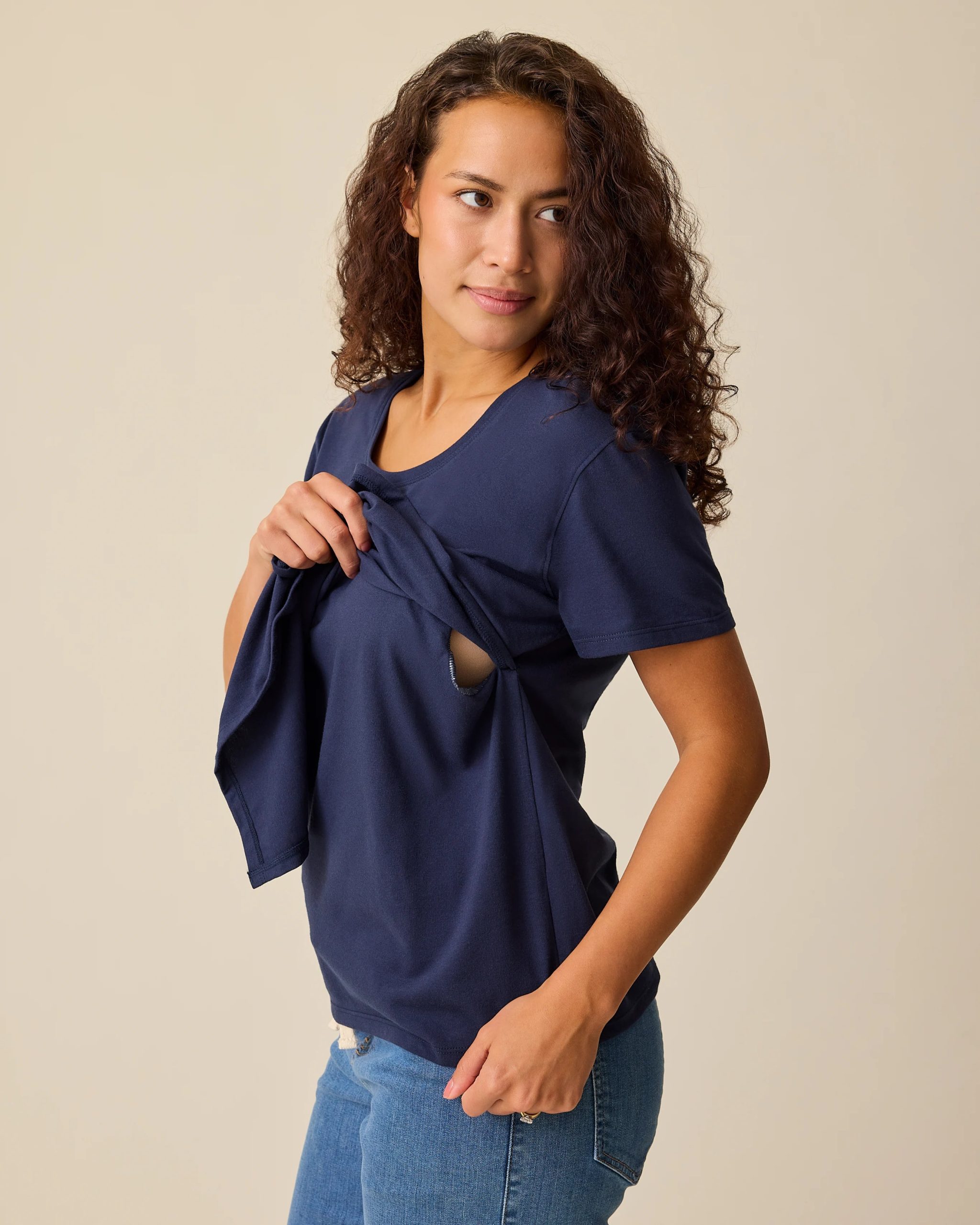 Relaxed Cotton Maternity & Nursing T-shirt | Navy - Image 2