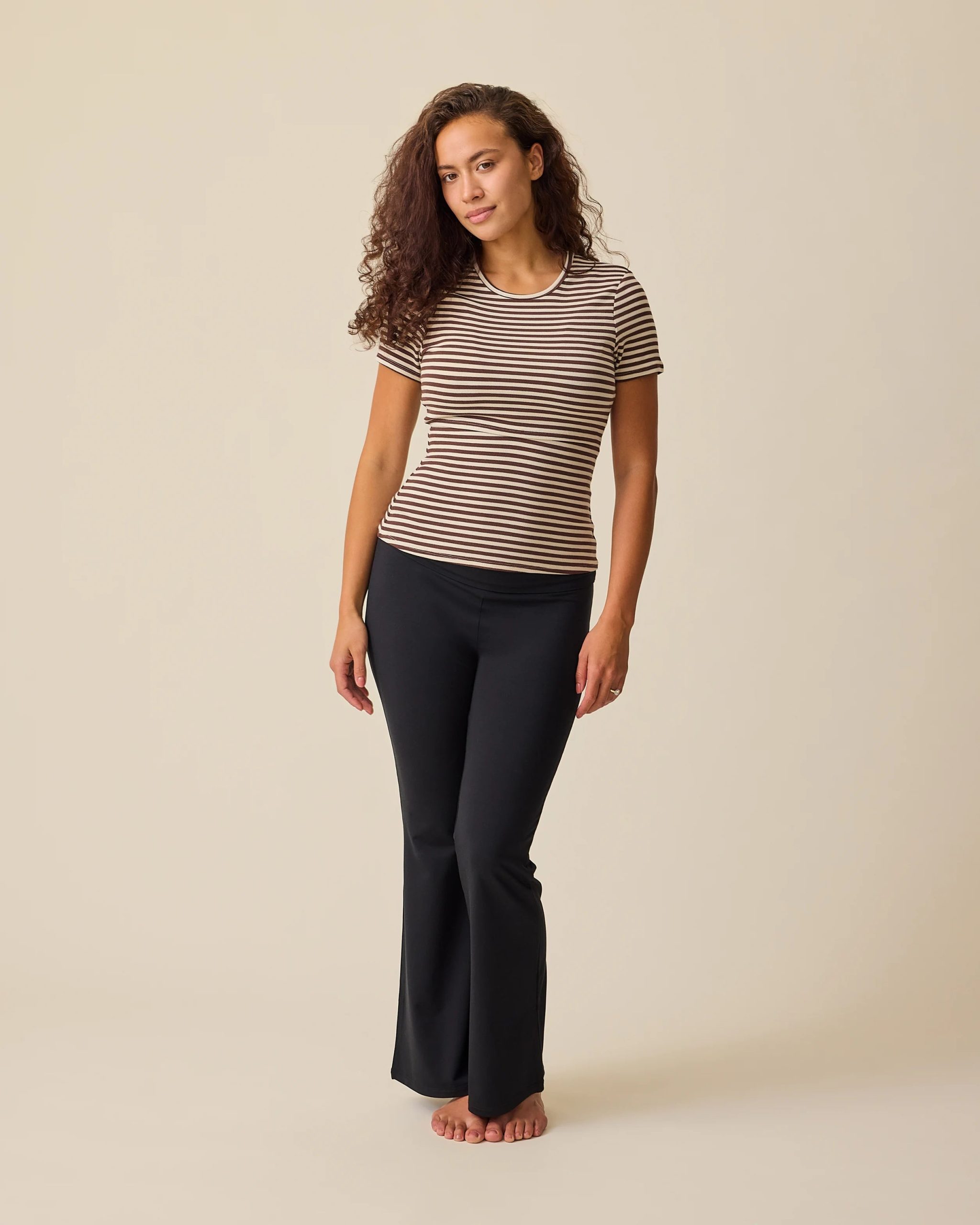 Ribbed Bamboo Crew Neck Nursing T-shirt | Chocolate & Ivory Stripe - Image 5