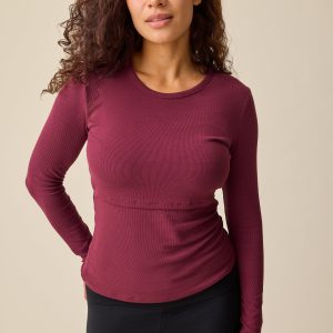 Ribbed Bamboo Long Sleeve Nursing T-shirt | Deep Burgundy
