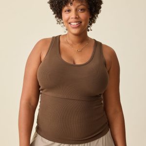Ribbed Bamboo Scoop Neck Nursing Tank | Chocolate