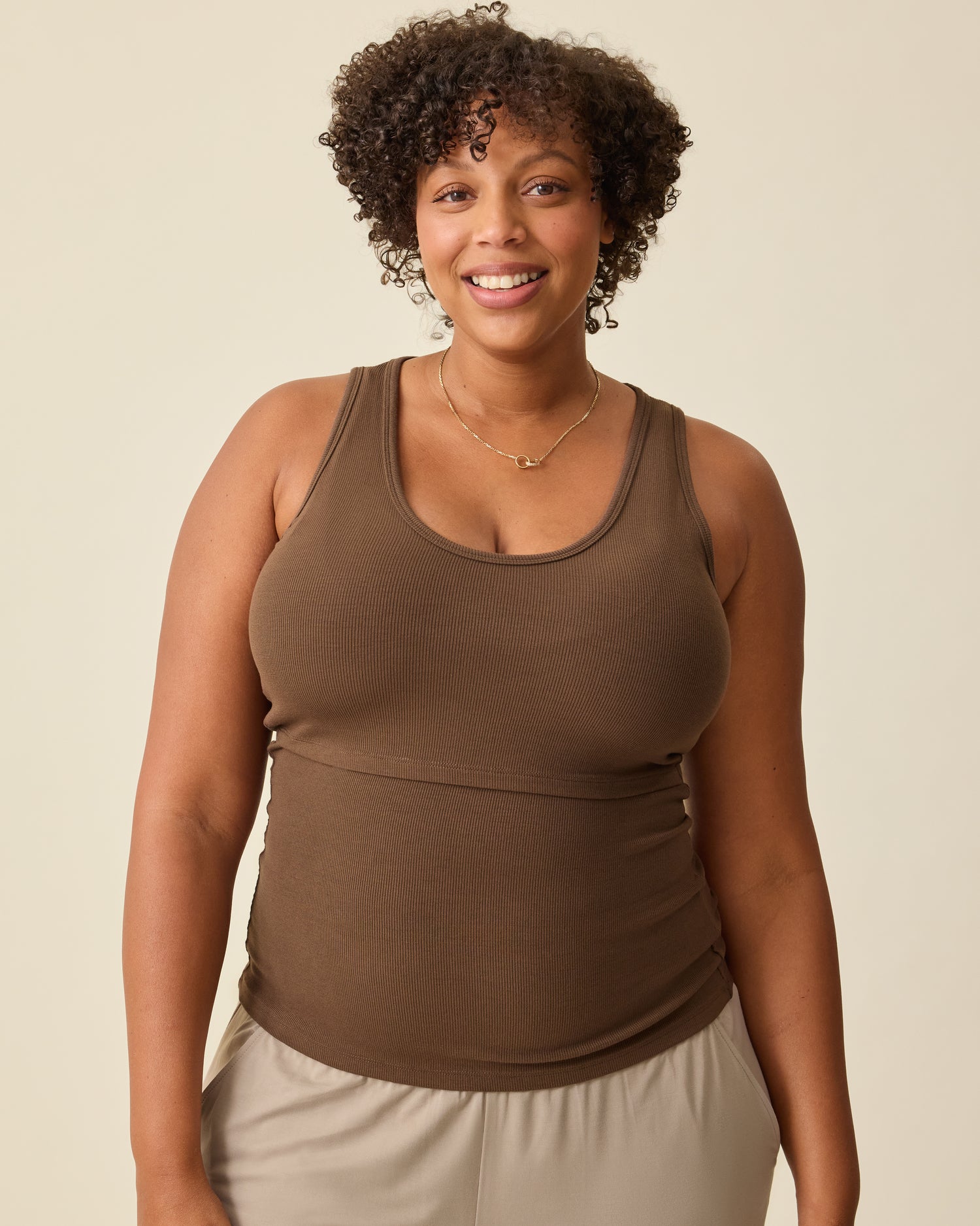 Ribbed Bamboo Scoop Neck Nursing Tank | Chocolate