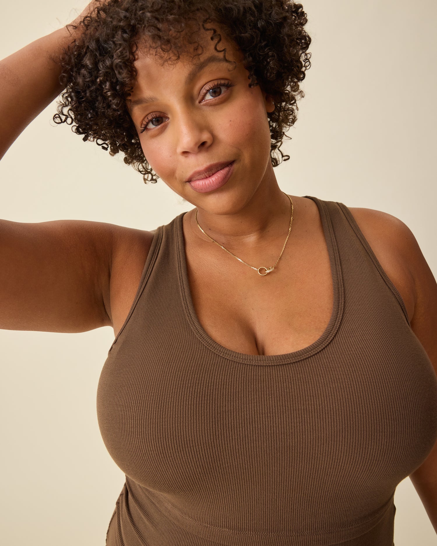 Ribbed Bamboo Scoop Neck Nursing Tank | Chocolate - Image 3