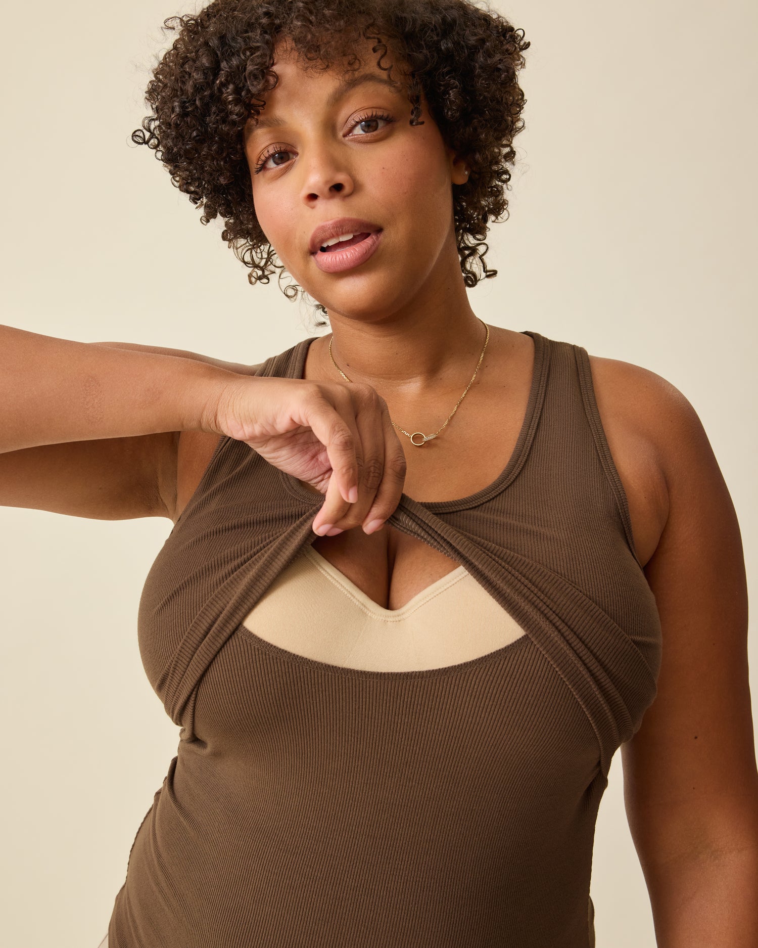 Ribbed Bamboo Scoop Neck Nursing Tank | Chocolate - Image 2