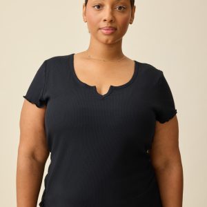 Ribbed Modal Notched Nursing T-shirt | Black