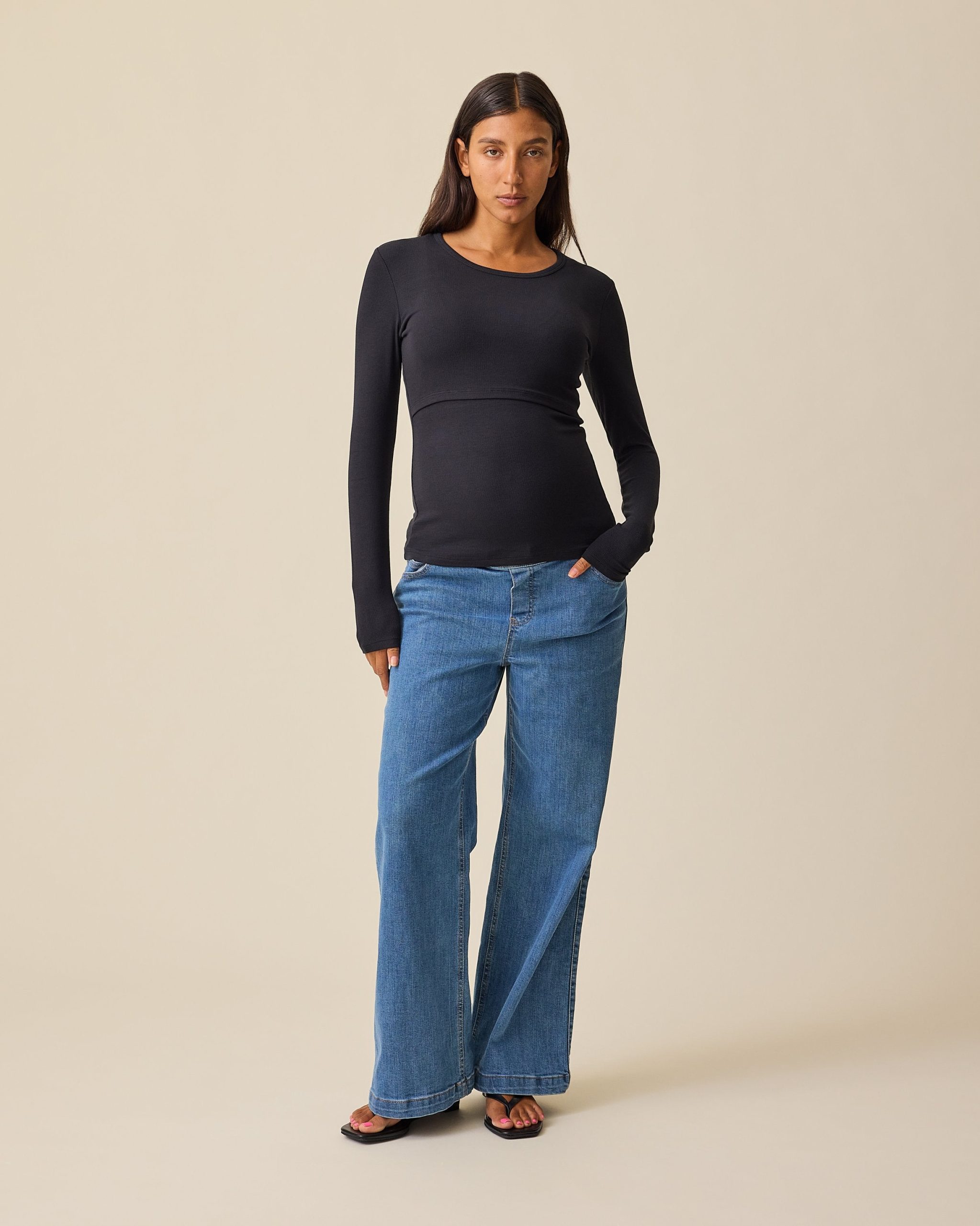Ribbed Bamboo Long Sleeve Nursing T-shirt | Black - Image 4