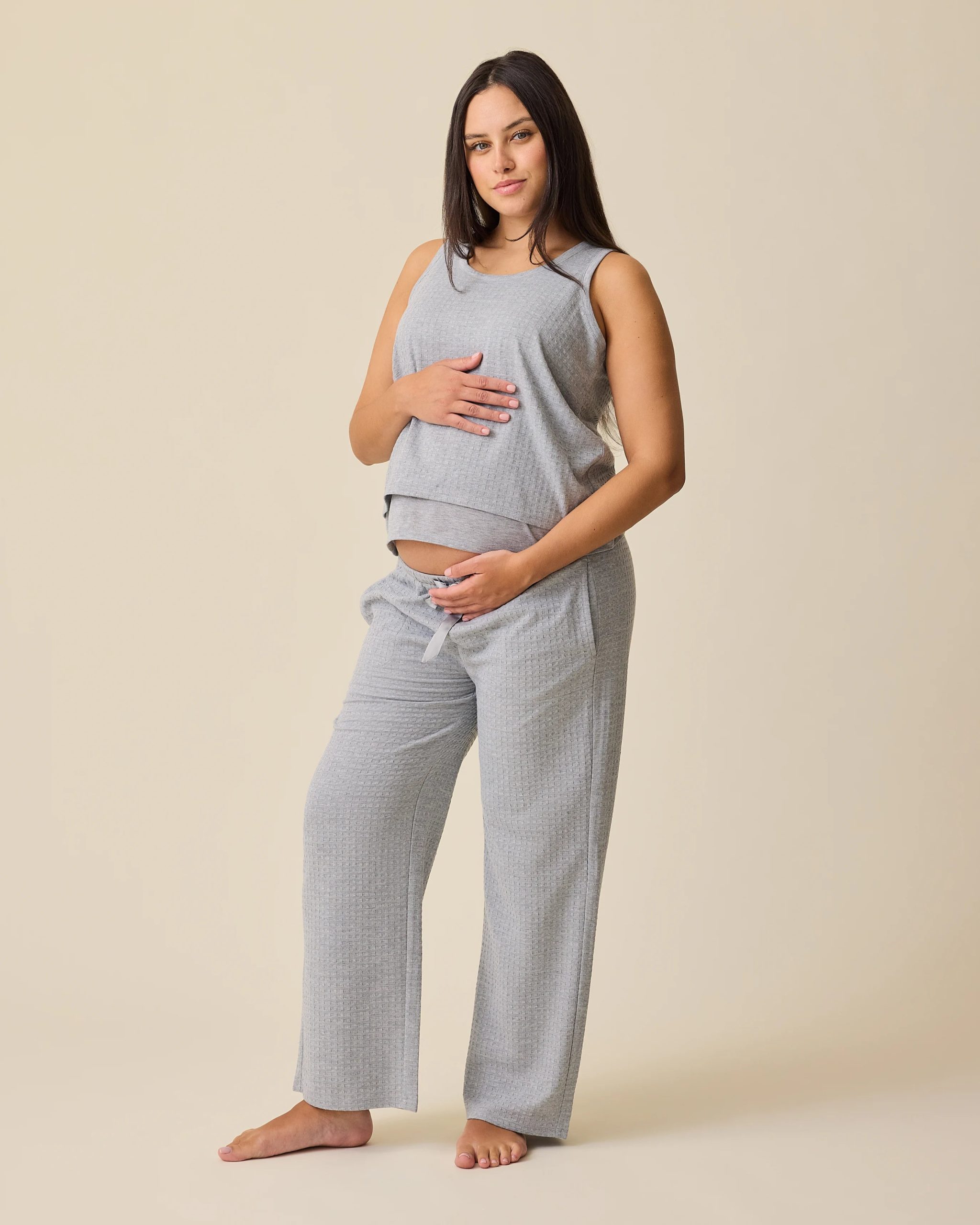 Waffle Maternity & Nursing Three-Piece Lounge Set | Grey Heather - Image 2