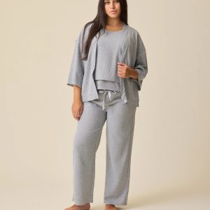 Waffle Maternity & Nursing Three-Piece Lounge Set | Grey Heather