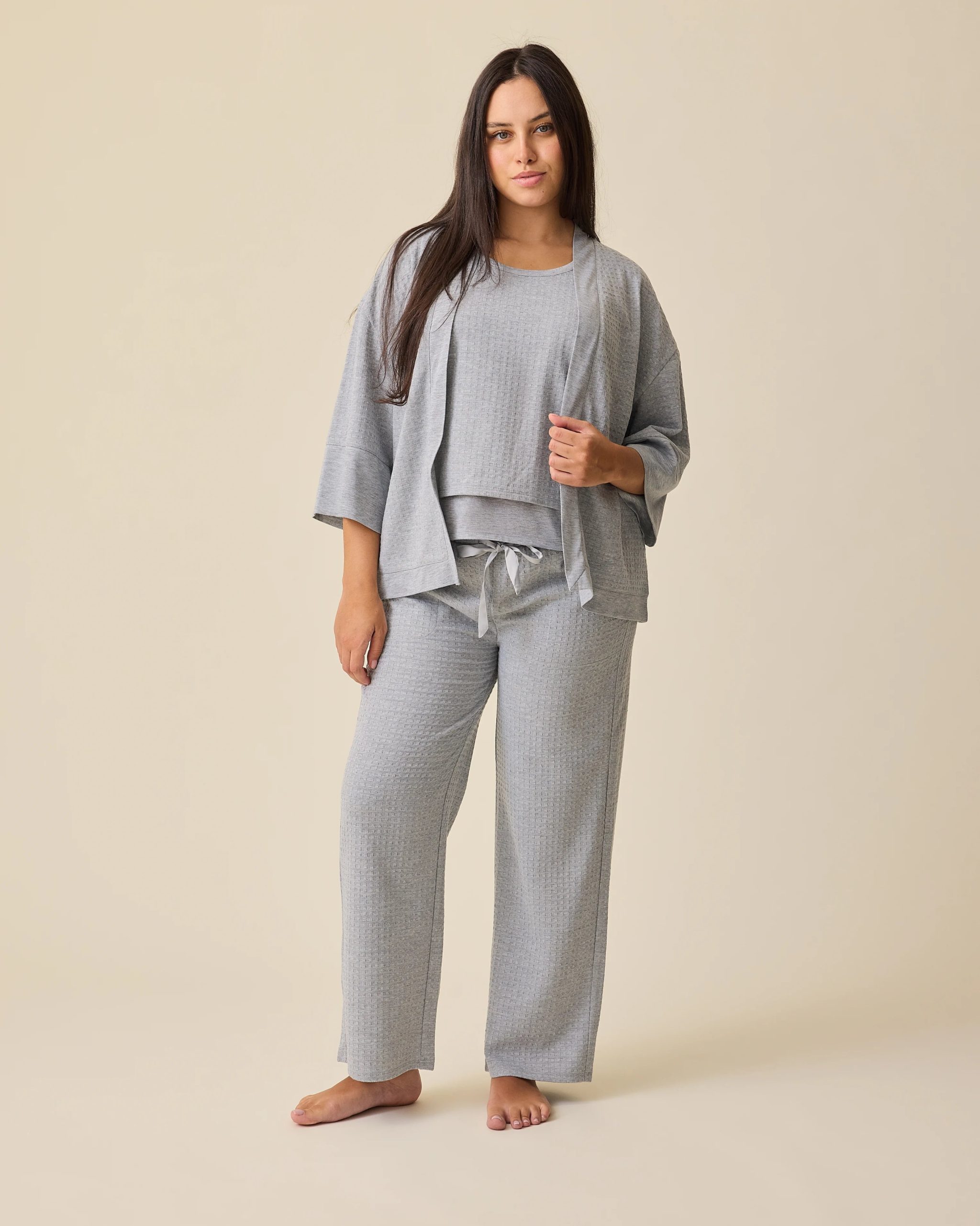 Waffle Maternity & Nursing Three-Piece Lounge Set | Grey Heather