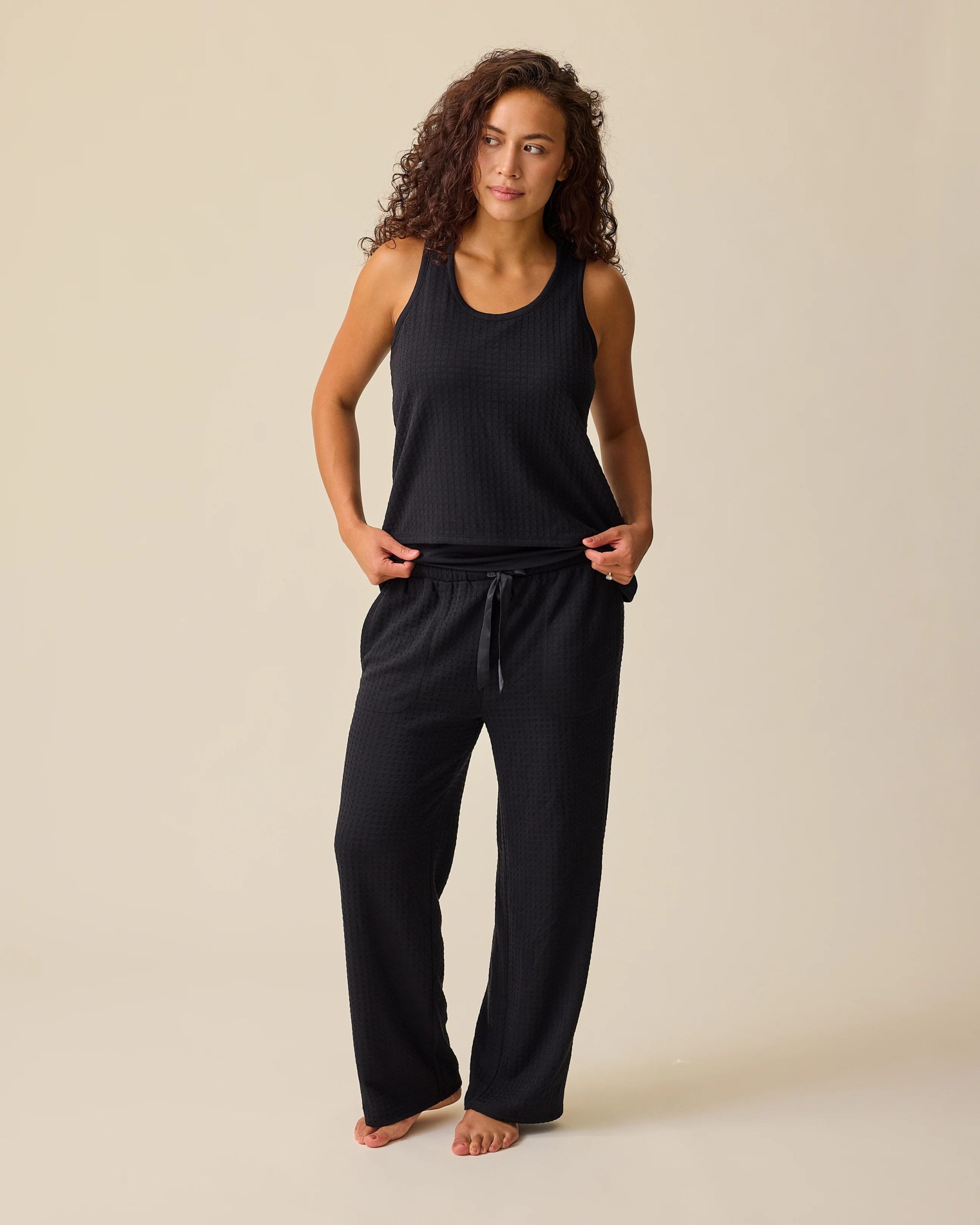 Waffle Maternity & Nursing Three-Piece Lounge Set | Black - Image 3