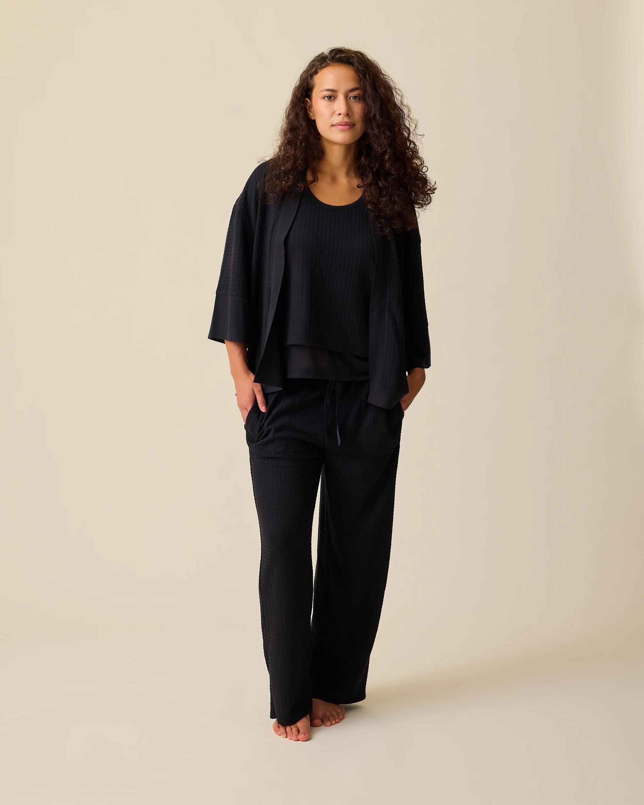 Waffle Maternity & Nursing Three-Piece Lounge Set | Black
