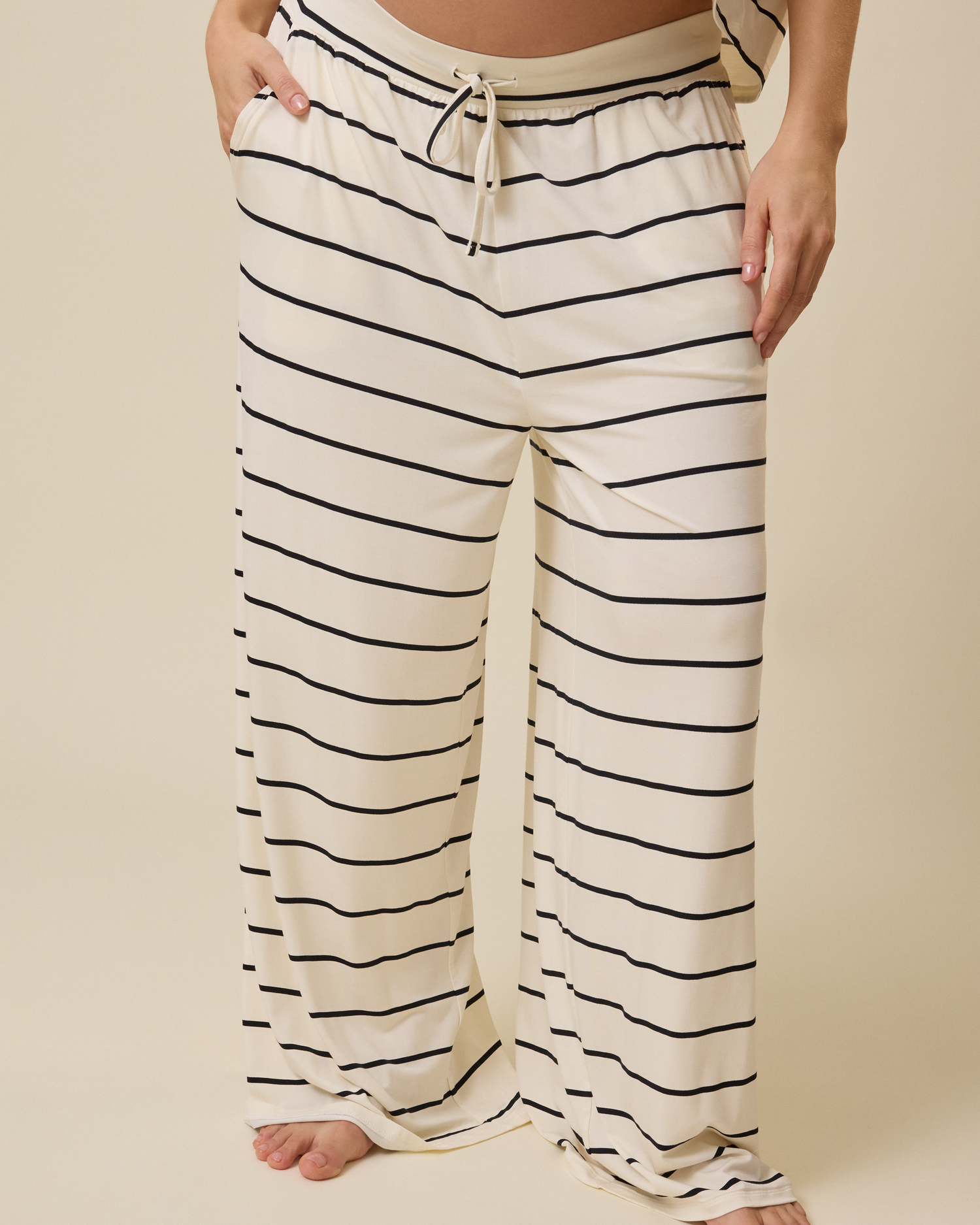Aria Bamboo Casual Lounge Pant | White & Black Stripe