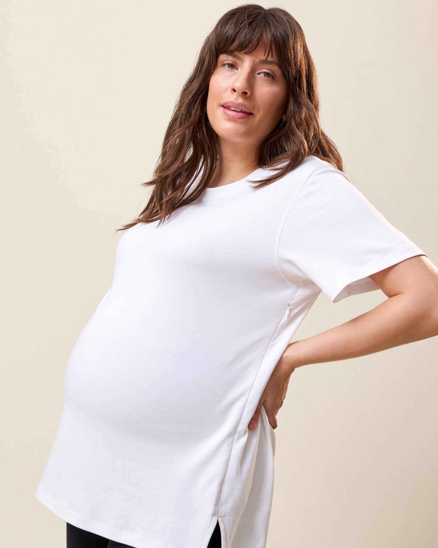 Pima Cotton Side Zip Maternity & Nursing T-shirt | White - Image 3