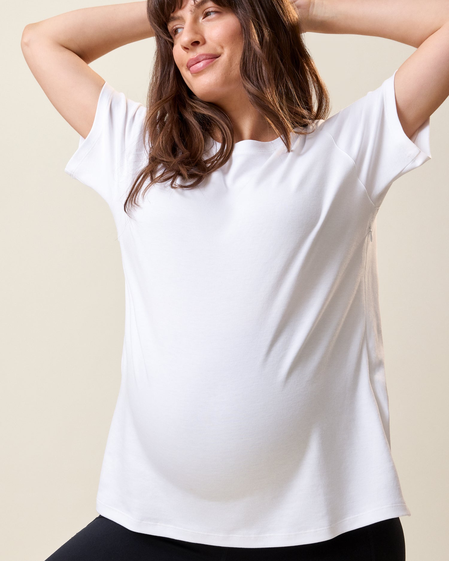Pima Cotton Side Zip Maternity & Nursing T-shirt | White