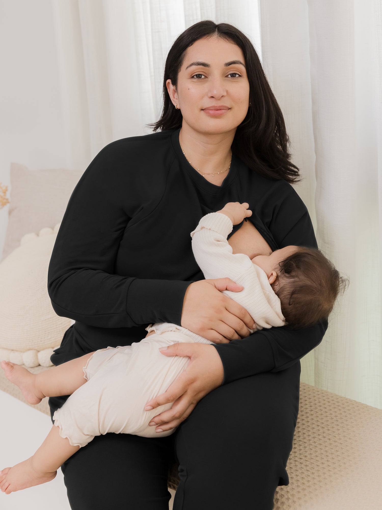 Bamboo Maternity & Nursing Crew Neck Sweatshirt | Black - Image 6
