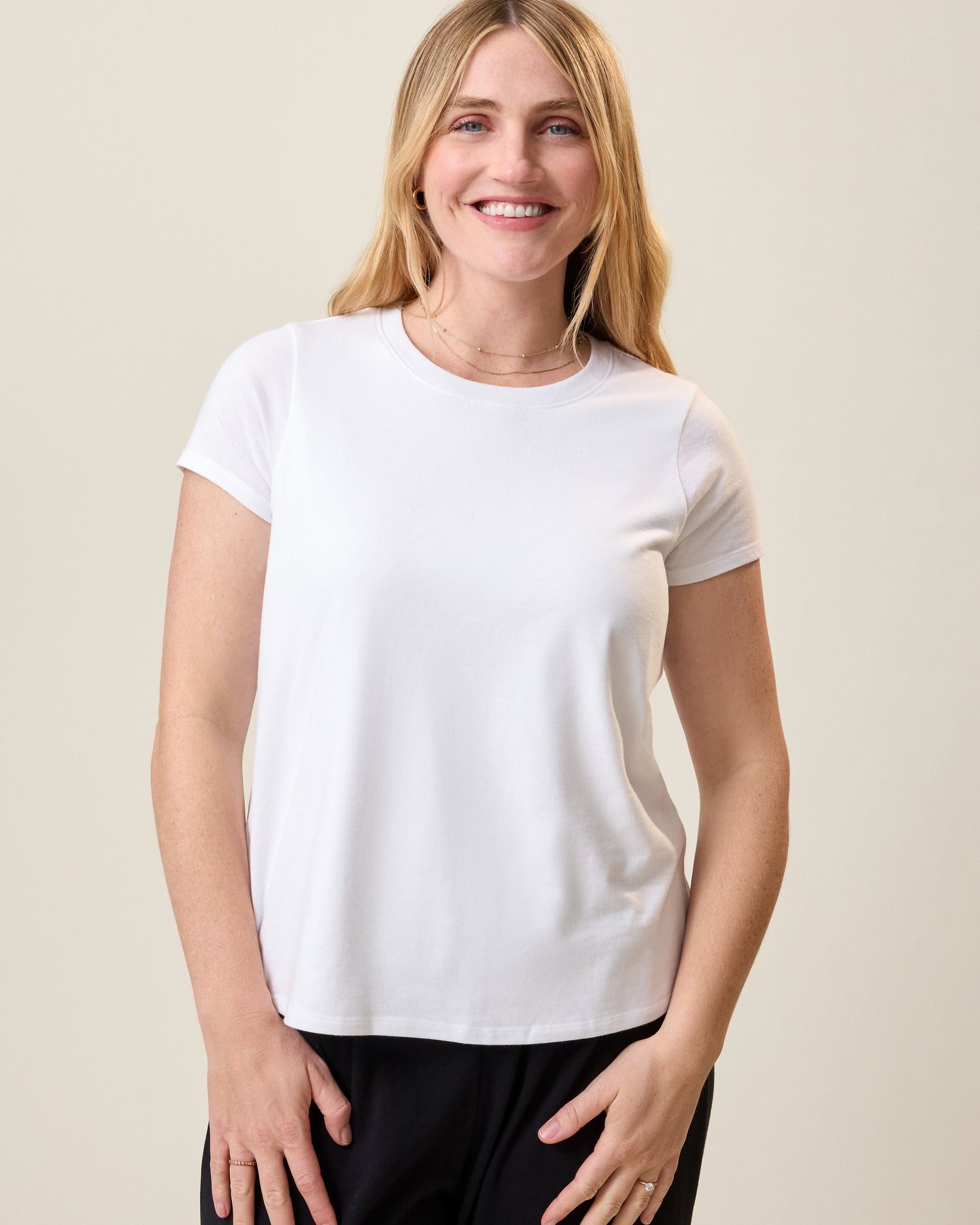 Cotton Crew Neck Nursing T-shirt | White