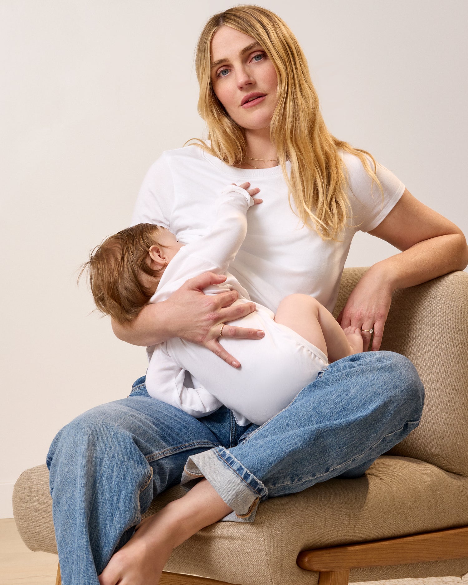 Cotton Crew Neck Nursing T-shirt | White - Image 2