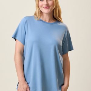 Pima Cotton Side Zip Maternity & Nursing T-shirt | Vintage Blue