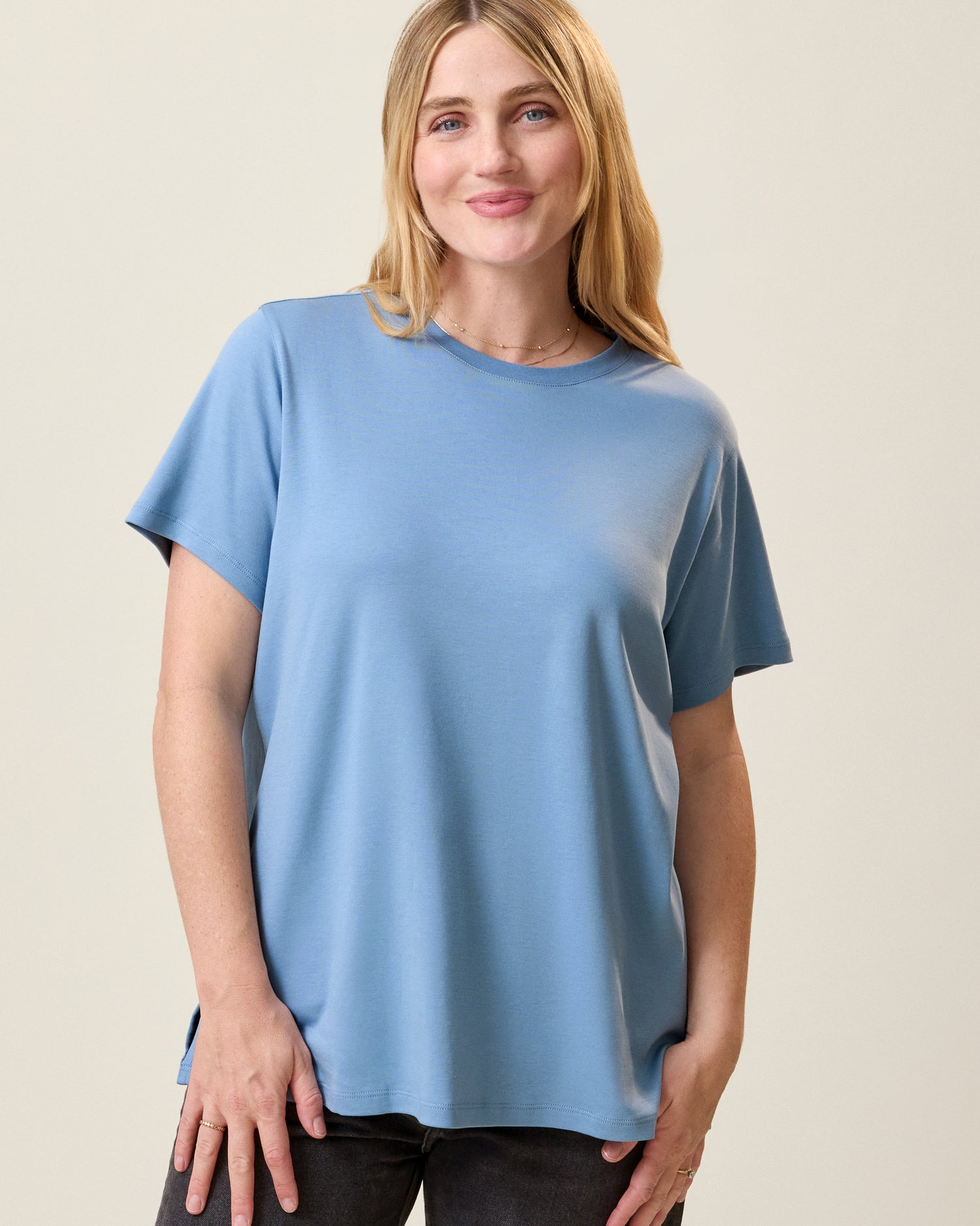 Pima Cotton Side Zip Maternity & Nursing T-shirt | Vintage Blue