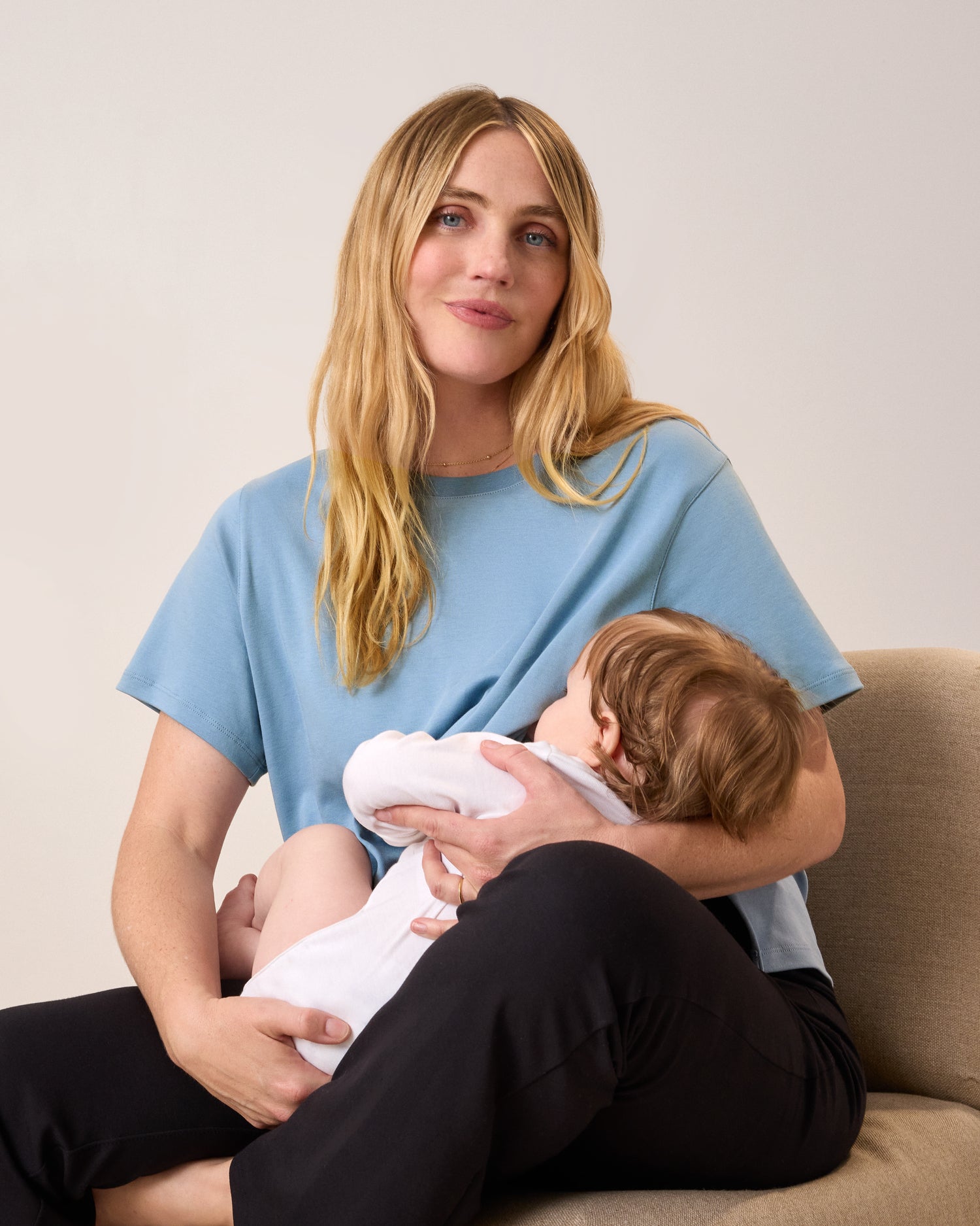 Pima Cotton Side Zip Maternity & Nursing T-shirt | Vintage Blue - Image 2