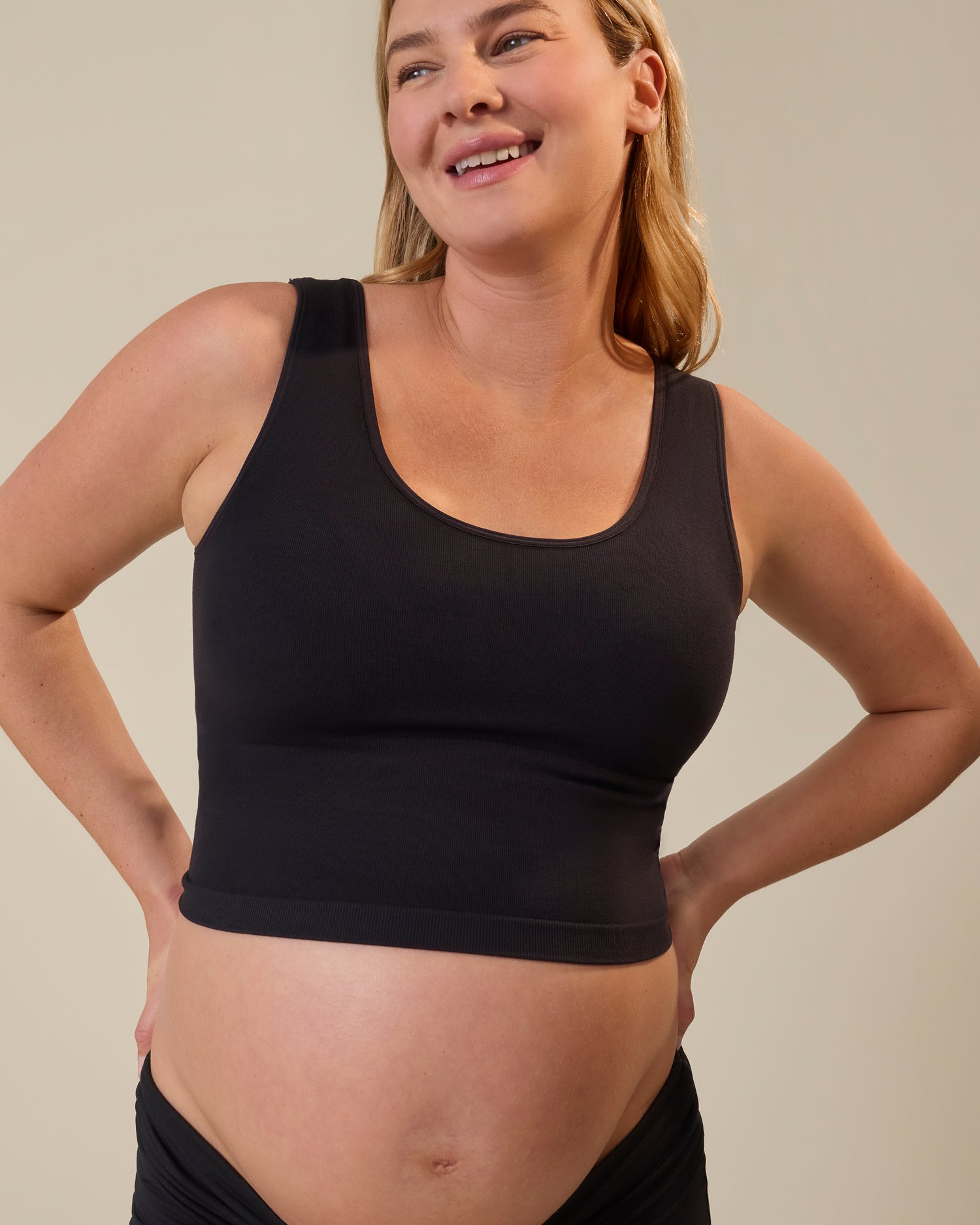 Sublime® Bamboo Scoop Neck Maternity & Nursing Longline Bra Top | Black