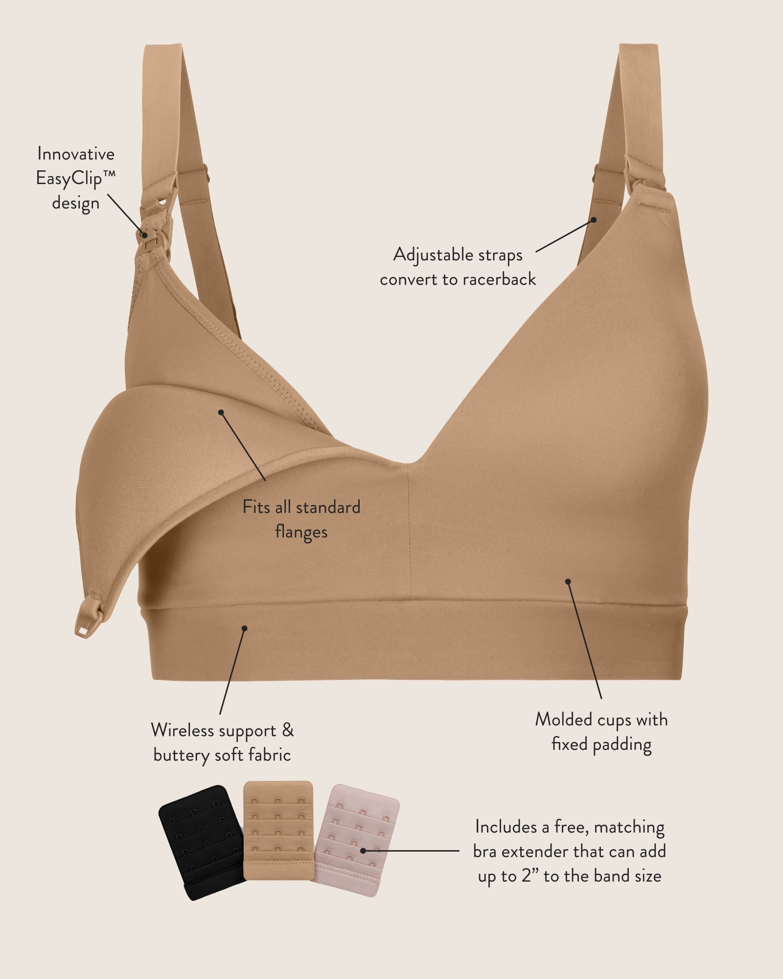 Minimalist Hands-Free Pumping & Nursing Bra | Latte - Image 6