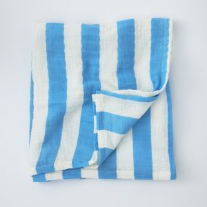Organic Muslin Swaddle | Blue Wide Stripe