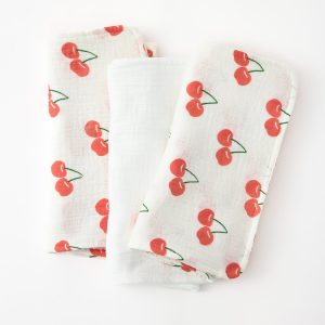 Organic Muslin Burp Cloth (Three-Pack) | White Cherries