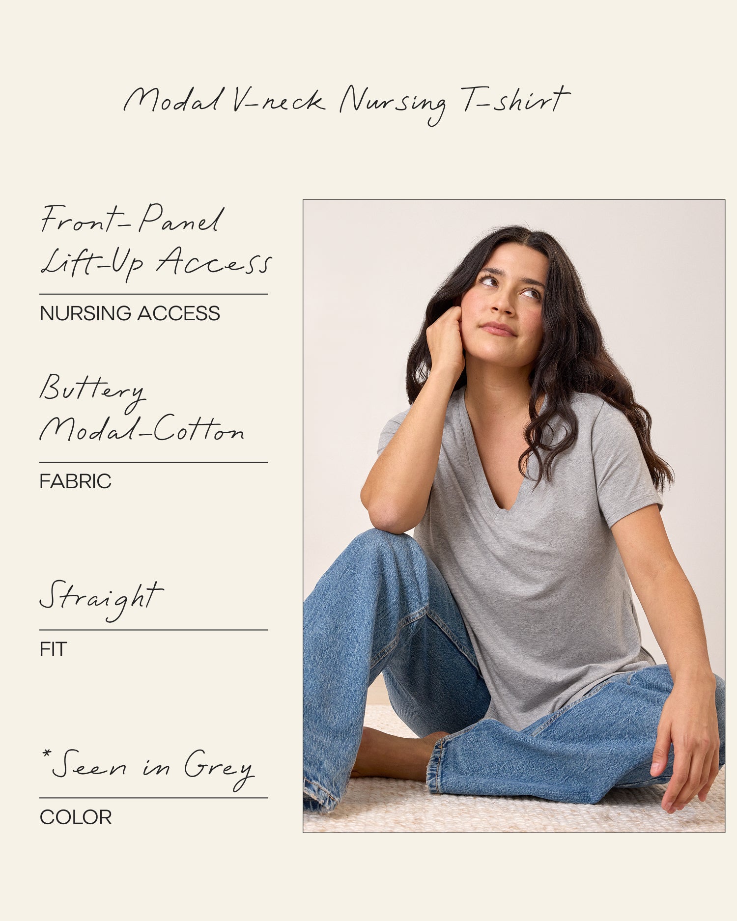 Modal V-neck Nursing T-shirt | Grey Heather - Image 7