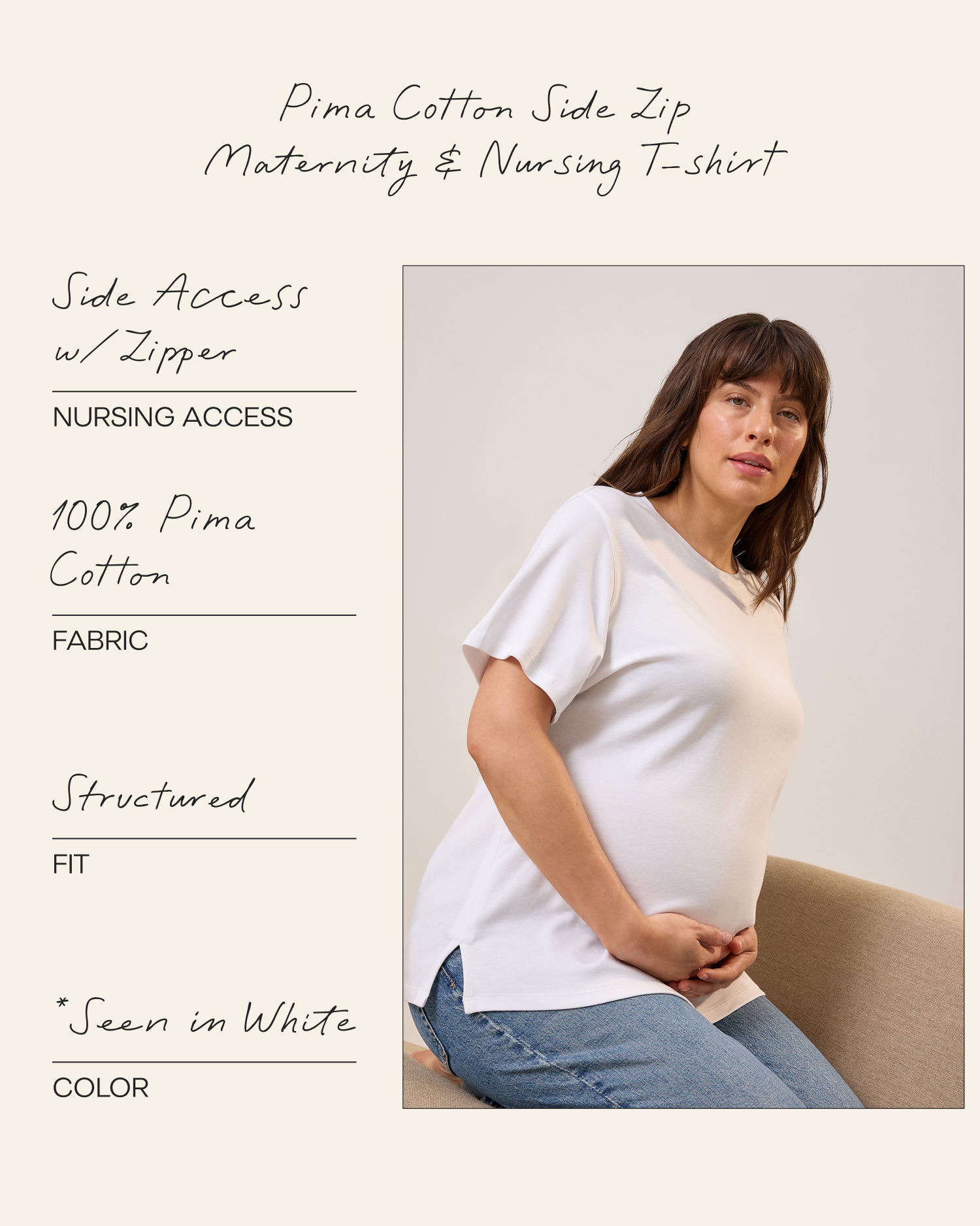 Pima Cotton Side Zip Maternity & Nursing T-shirt | White - Image 7