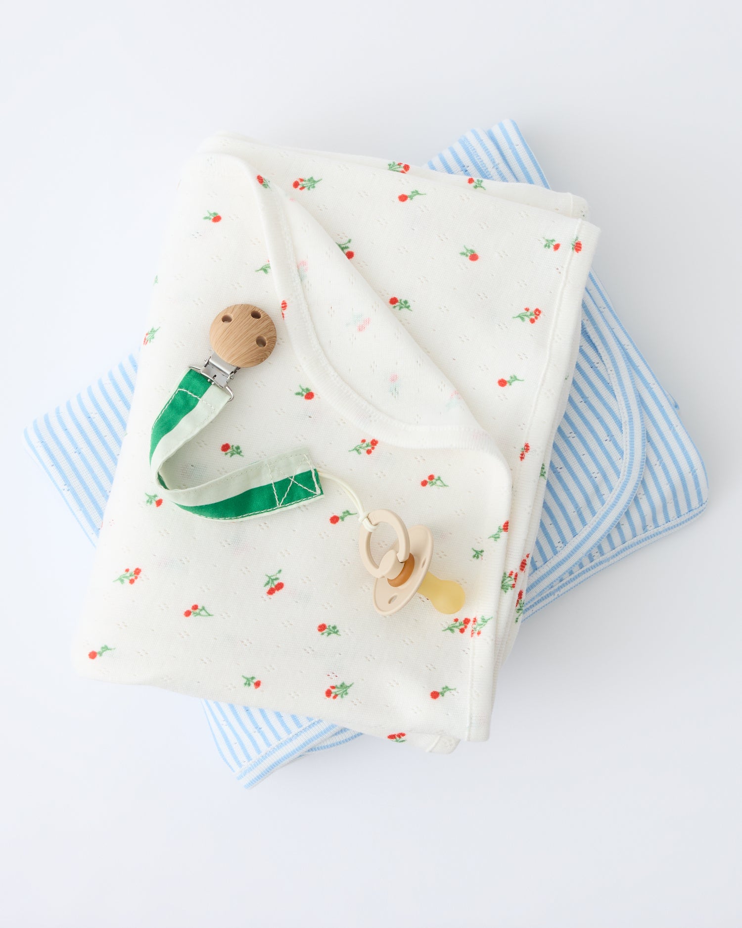Pointelle Swaddle Blanket | Blue Candy Stripe - Image 4