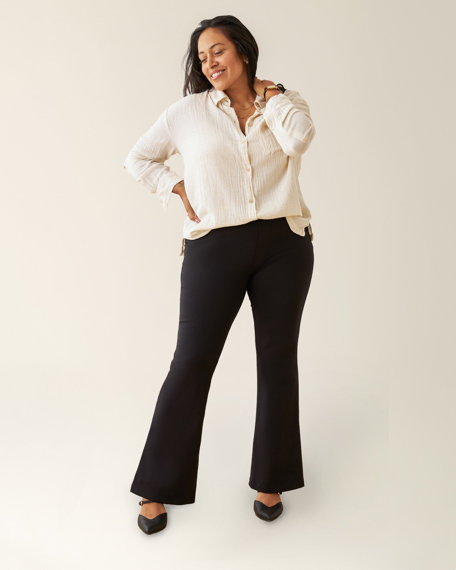Postpartum Ponte Flare Pant | Black - Image 2