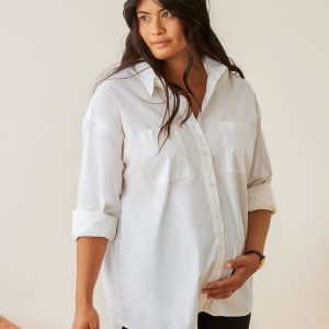 Poplin Maternity & Nursing Button Up Shirt | White