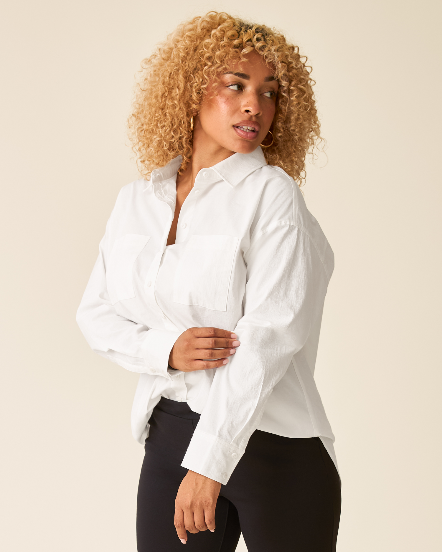 Poplin Maternity & Nursing Button Up Shirt | White - Image 5