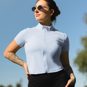 Presley Active Zip Front Nursing Top | French Blue