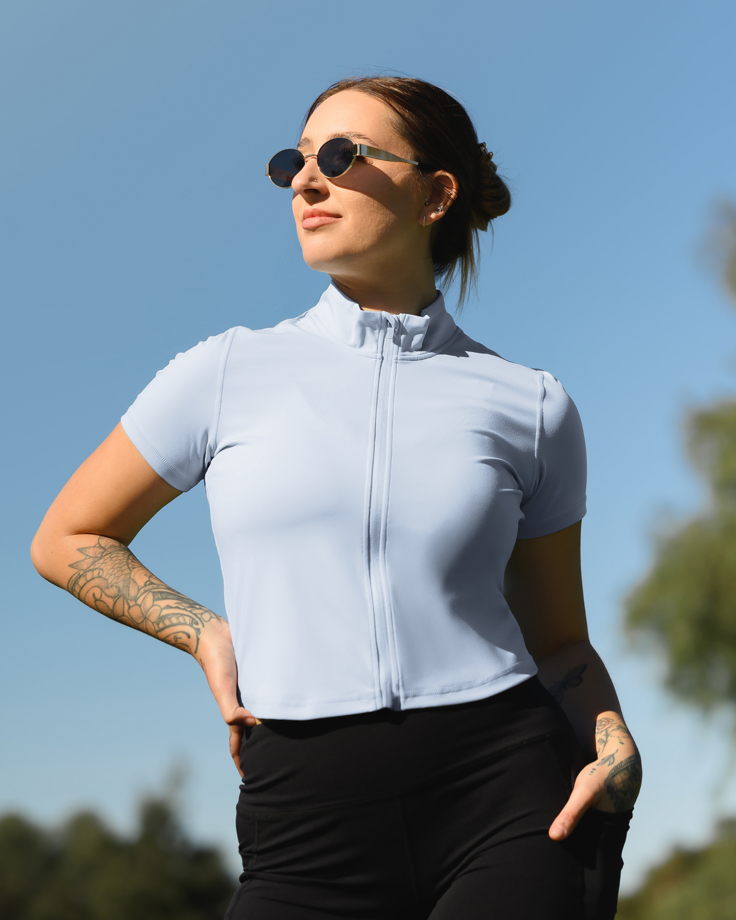 Presley Active Zip Front Nursing Top | French Blue