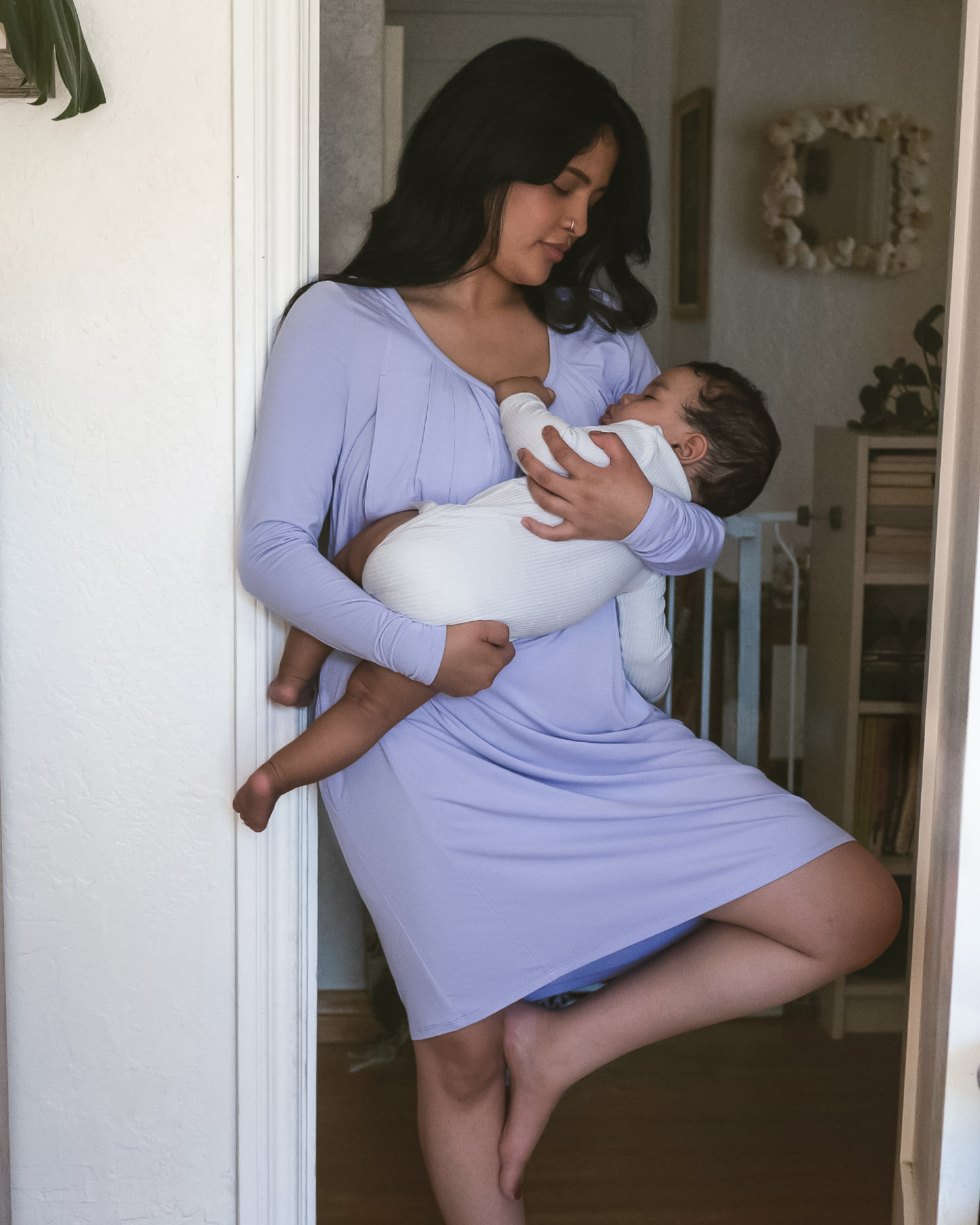 Quinn Bamboo Long Sleeve Maternity & Nursing Nightgown | Periwinkle