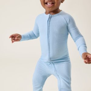 Ribbed Bamboo Baby Pajama | Blue Heather