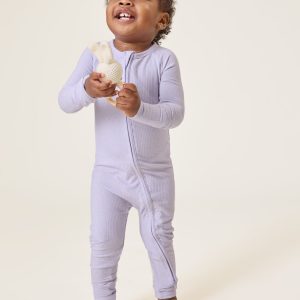 Ribbed Bamboo Baby Pajama | Lilac Heather