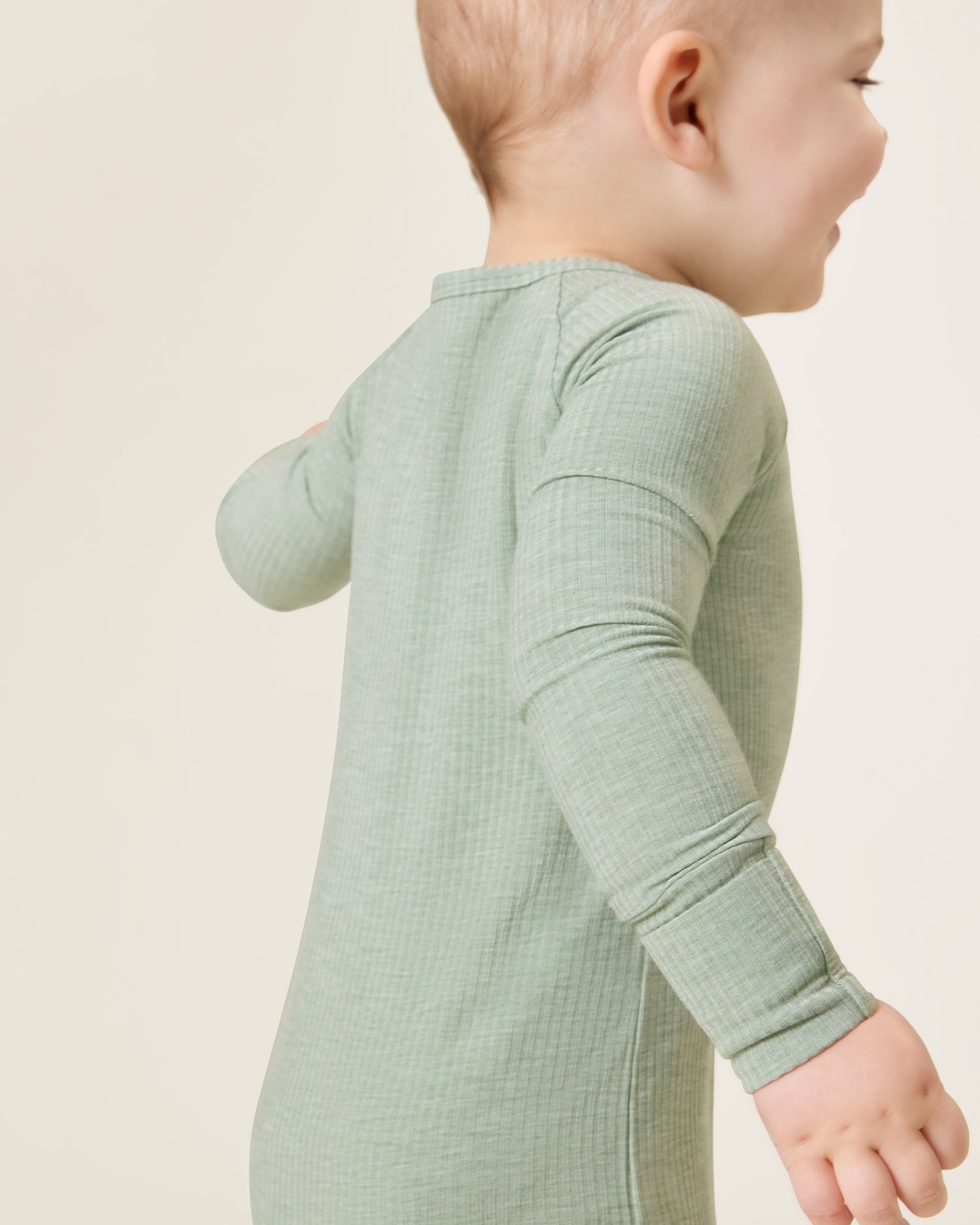 Ribbed Bamboo Baby Pajama | Sage Heather - Image 4