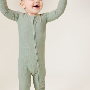 Ribbed Bamboo Baby Pajama | Sage Heather