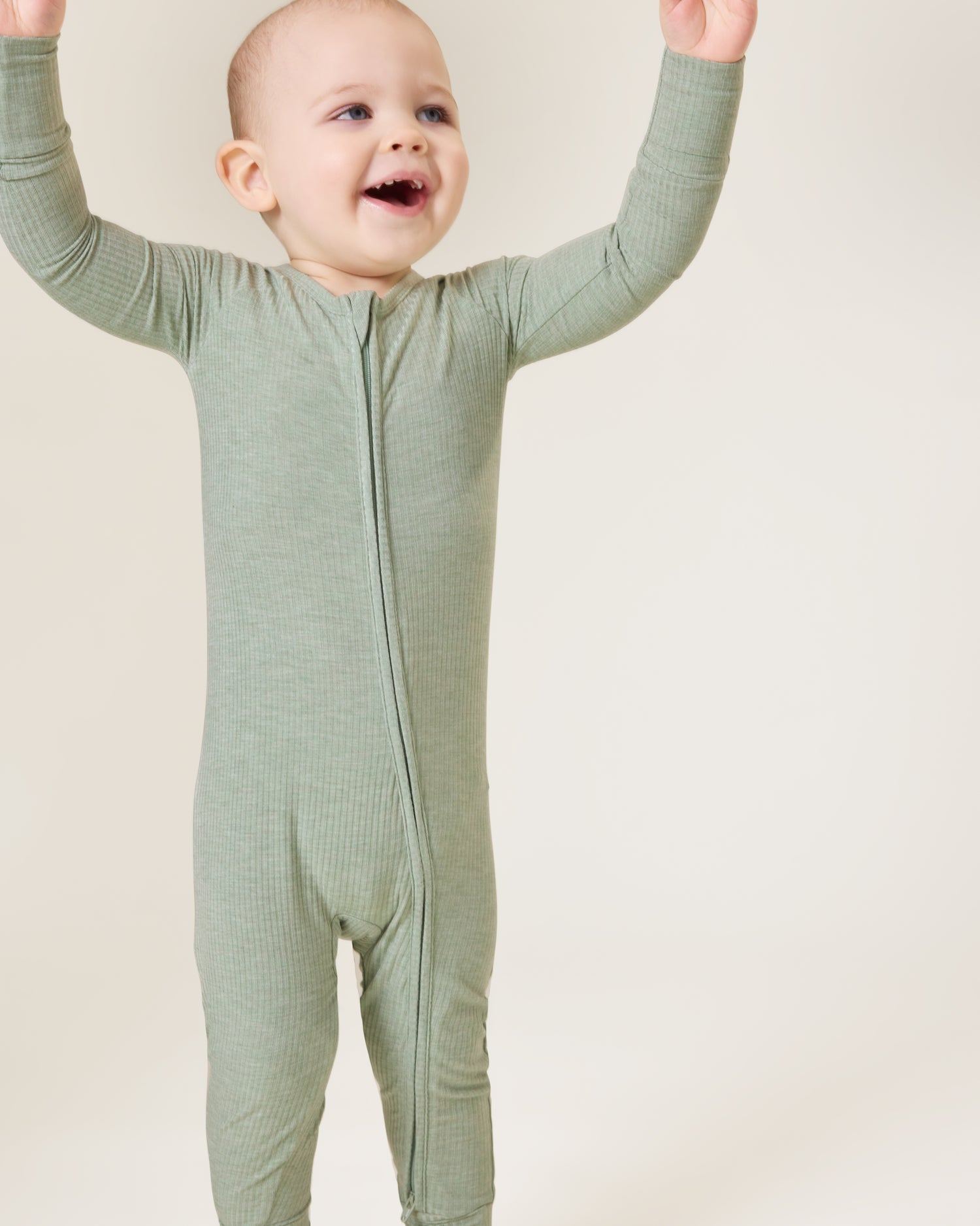 Ribbed Bamboo Baby Pajama | Sage Heather