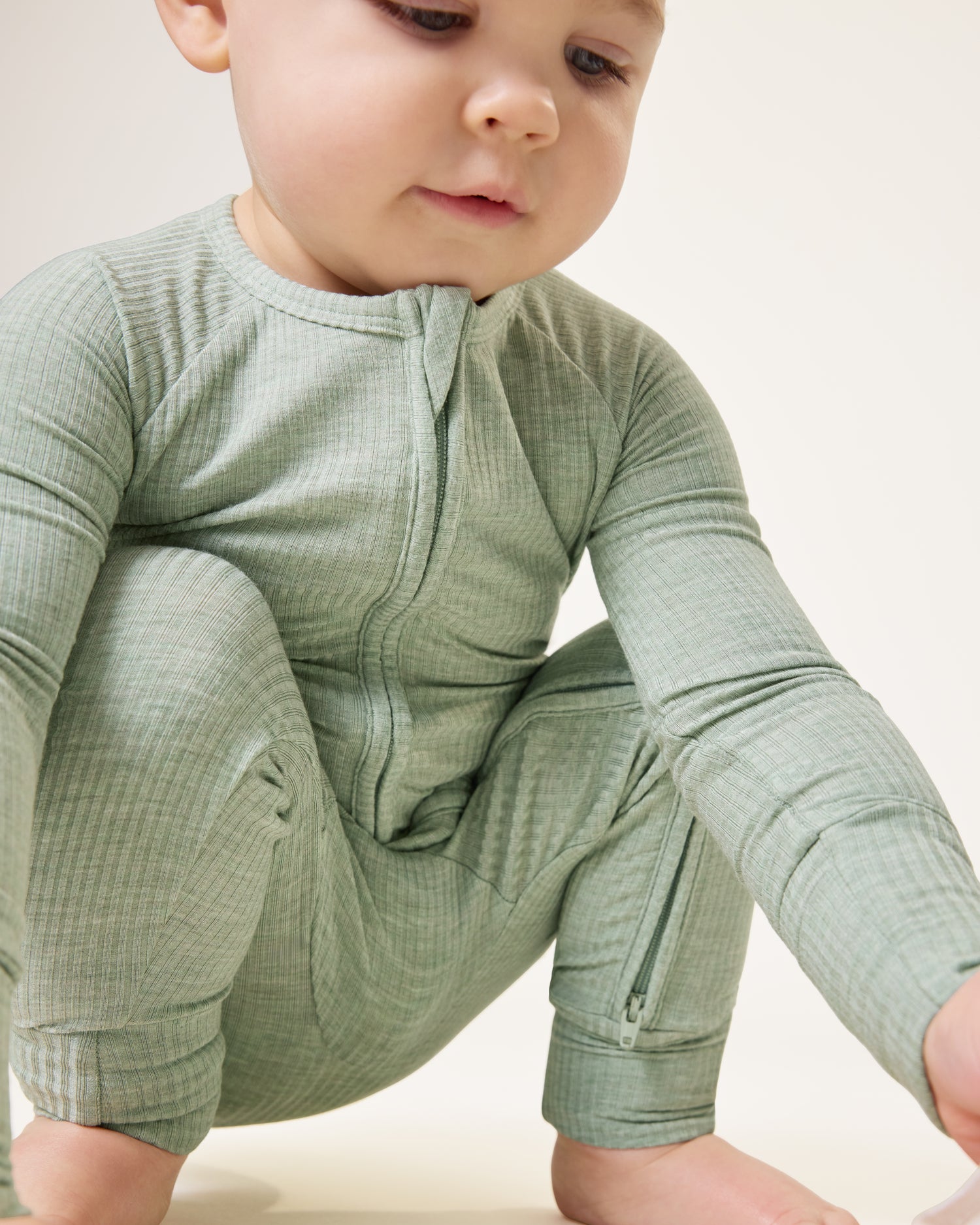 Ribbed Bamboo Baby Pajama | Sage Heather - Image 2