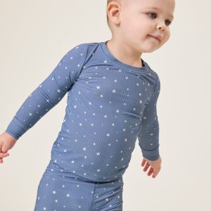 Ribbed Bamboo Baby Two-Piece Pajama Set | Blue Stars
